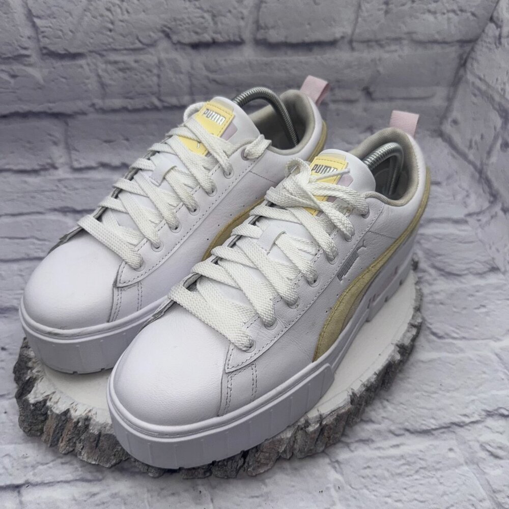 Puma Women's Size 11 Mayze Platform White Yellow Pink Sneakers Casual Shoes - Picture 4 of 12